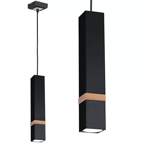 Függesztett lámpa skandináv stílusú loft fekete MiLAGRO VIDAR 1x GU10 Fém + fa