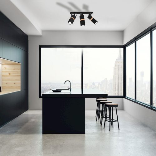 Mennyezeti lámpa skandináv stílusú loft fekete MiLAGRO VIDAR 3x GU10 Fém + fa