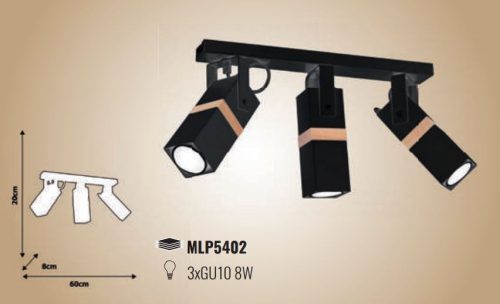 Mennyezeti lámpa skandináv stílusú loft fekete MiLAGRO VIDAR 3x GU10 Fém + fa