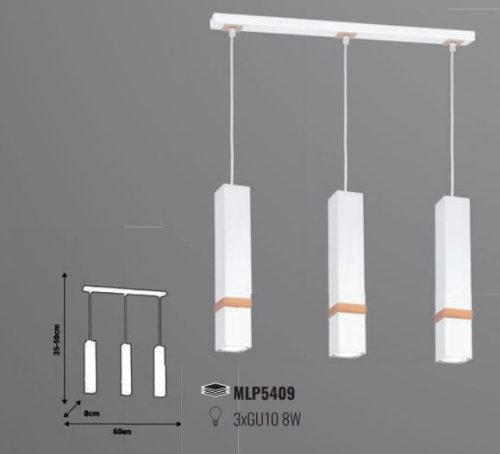 Függesztett lámpa skandináv stílusú loft fehér MiLAGRO VIDAR 3x GU10 Fém + fa