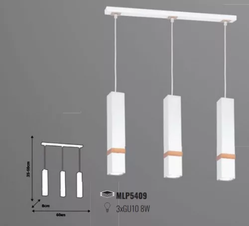 Függesztett lámpa skandináv stílusú loft fehér MiLAGRO VIDAR 3x GU10 Fém + fa