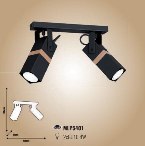 Mennyezeti lámpa skandináv stílusú loft fekete MiLAGRO VIDAR 2x GU10 Fém + fa