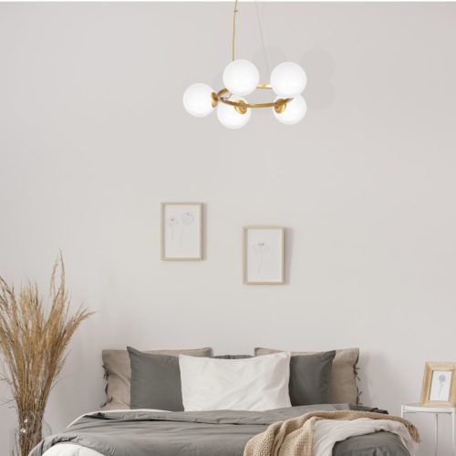 BÉCSI függőlámpa 5xE14 sárgaréz felni Geometrikus elegáns MLP5577 Milagro fém + üveg