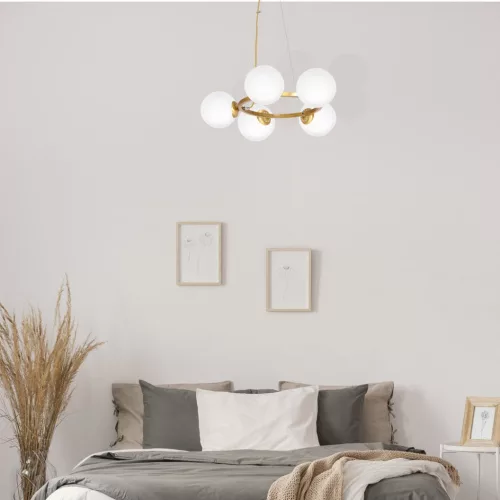 BÉCSI függőlámpa 5xE14 sárgaréz felni Geometrikus elegáns MLP5577 Milagro fém + üveg