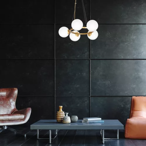 BÉCSI függőlámpa 5xE14 sárgaréz felni Geometrikus elegáns MLP5577 Milagro fém + üveg