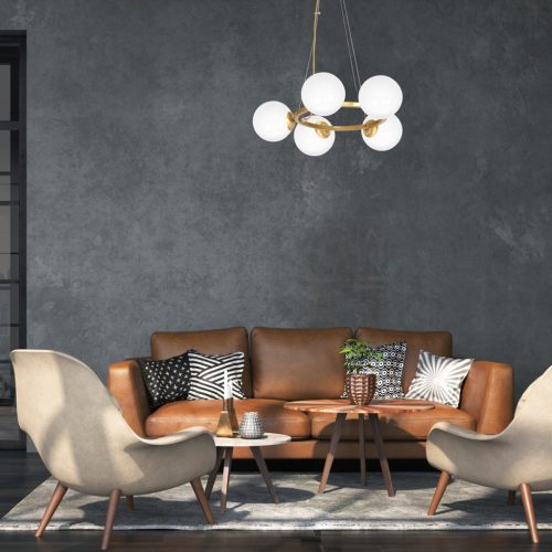 BÉCSI függőlámpa 5xE14 sárgaréz felni Geometrikus elegáns MLP5577 Milagro fém + üveg