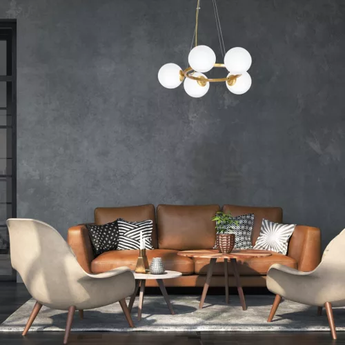 BÉCSI függőlámpa 5xE14 sárgaréz felni Geometrikus elegáns MLP5577 Milagro fém + üveg