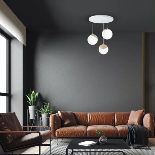 SFERA függőlámpa 3xE14 fehér fagolyók Részletek MLP5425 Milagro fém + fa + üveg