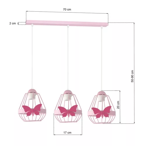 KAGO 3xE27 gyermek függőlámpa rózsaszín pillangó rózsaszín MLP4928 Milagro Metal