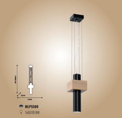 WEST fekete mennyezeti függesztett lámpa 1x GU10 MILAGRO fém + fa skandináv stílusban