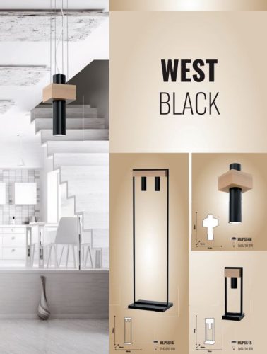 WEST fekete mennyezeti függesztett lámpa 1x GU10 MILAGRO fém + fa skandináv stílusban