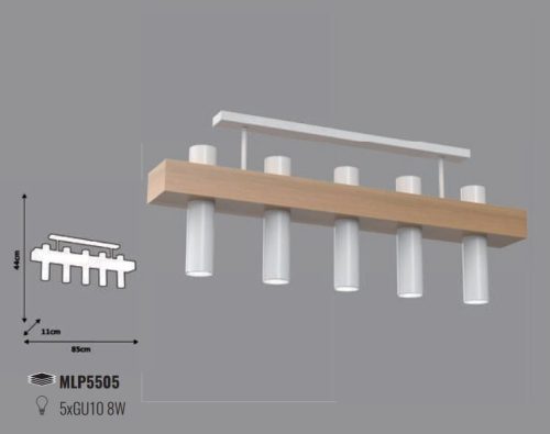 WEST függesztett mennyezeti lámpa fehér 5x GU10 MILAGRO geometrikus fém + fa