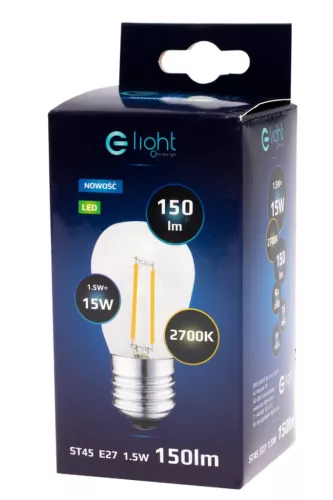 E27 ST45 LED izzó 1,5W = 15W 150lm 2700K Meleg 360°-os EKO-LIGHT izzószál a Girlandhoz