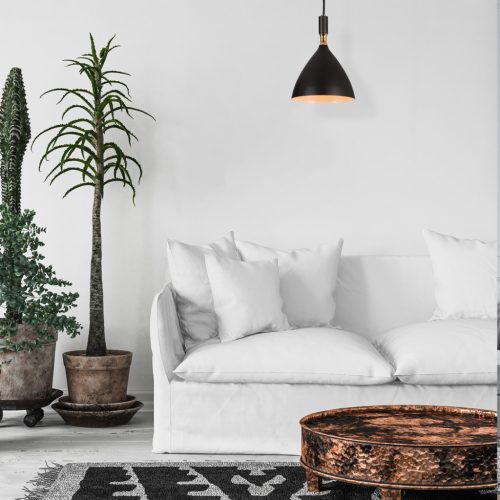 OTTO függesztett lámpa 1xE27 klasszikus fekete arany belső ML6158 fém + üveg