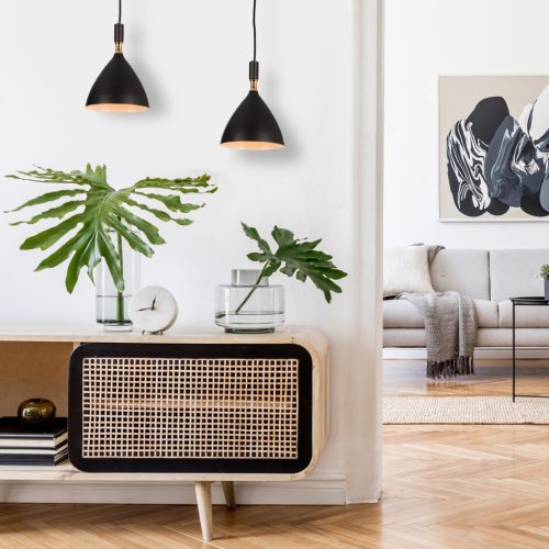 OTTO függesztett lámpa 1xE27 klasszikus fekete arany belső ML6158 fém + üveg