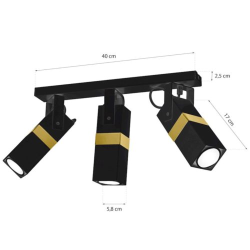 Mennyezeti lámpa 3x GU10 Spot fekete + arany VIDAR Milagro Modern stílus