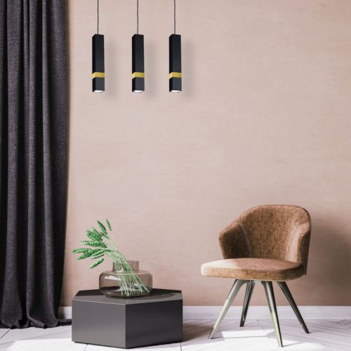 Függesztett lámpa Tuba Zwis VIDAR Fekete + arany 3x GU10 Milagro Metal Modern stílusban