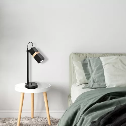 Éjjeli asztali lámpa fekete 1xGU10 VIDAR Milagro Metal + fa skandináv stílusban