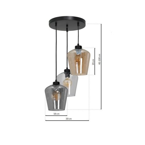SANTIAGO MIX függőlámpa 3xE27 Átlátszó búra Füstölt Borostyán MLP6614 Fém + Üveg
