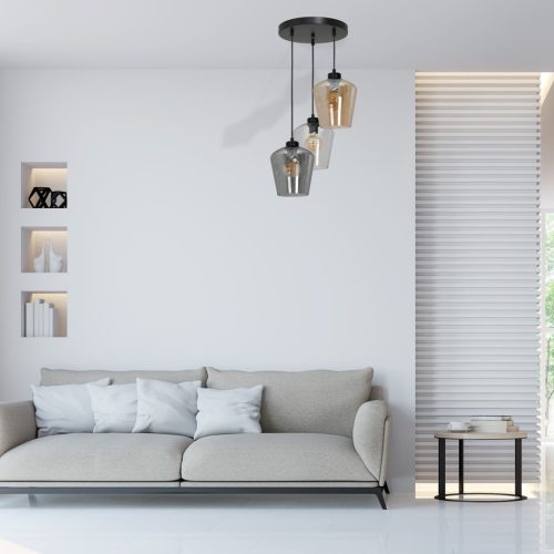 SANTIAGO MIX függőlámpa 3xE27 Átlátszó búra Füstölt Borostyán MLP6614 Fém + Üveg