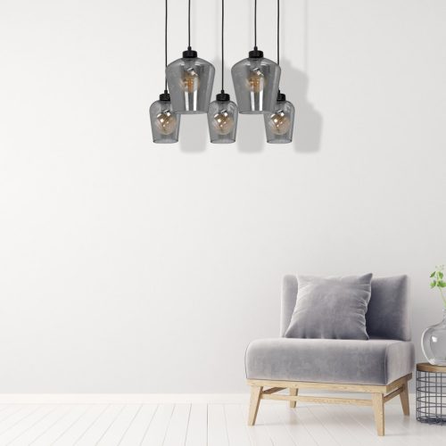 SANTIAGO függőlámpa 5xE27 ernyő füstölt üveg MLP6616 fém + üveg