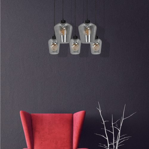 SANTIAGO függőlámpa 5xE27 ernyő füstölt üveg MLP6616 fém + üveg