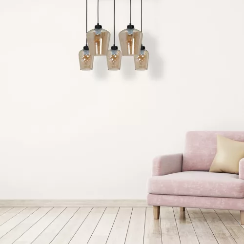 SANTIAGO függőlámpa 5xE27 Borostyán Üvegbúra MLP6617 Fém + Üveg