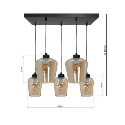 SANTIAGO függőlámpa 5xE27 Borostyán Üvegbúra MLP6617 Fém + Üveg
