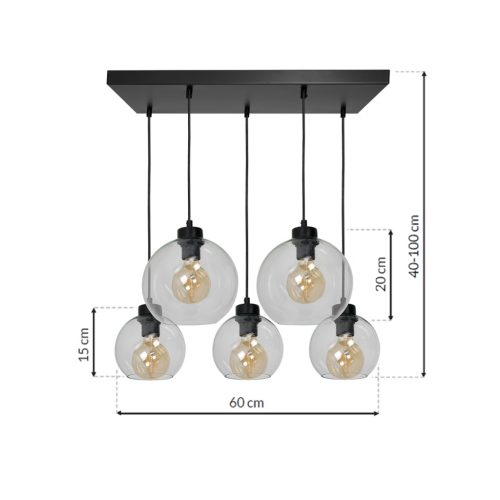 SOFIA függőlámpa 5xE27 MLP65900 Átlátszó gömb lámpaernyő Milagro Metal + Glass