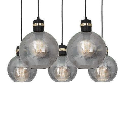 OMEGA függőlámpa 5xE27 téglalap füstölt üveggömb MLP6535 Milagro fém + üveg