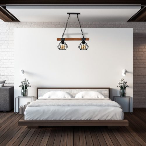 ULF függesztett lámpa 2xE27 60W fa gerenda fekete MLP6192 Milagro fém + fa