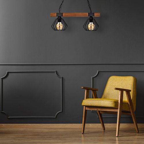 ULF függesztett lámpa 2xE27 60W fa gerenda fekete MLP6192 Milagro fém + fa