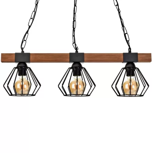 Függesztett lámpa ULF 3xE27 60W fa gerenda fekete MLP6193 Milagro fém + fa