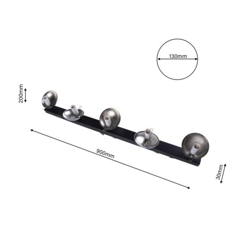 SFERA mennyezeti lámpa fekete króm 5xE14 Milagro