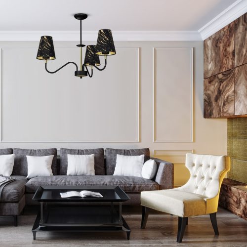 HERMES Fekete arany függő mennyezeti lámpa 3xE27 Milagro