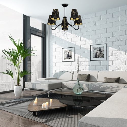 HERMES Fekete arany függő mennyezeti lámpa 5xE27 Milagro