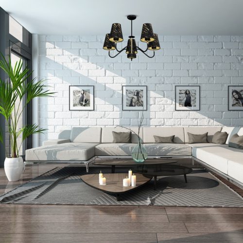 HERMES Fekete arany függő mennyezeti lámpa 5xE27 Milagro