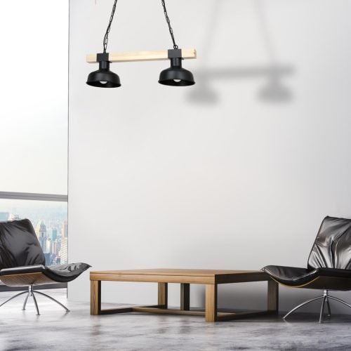 FARO fekete natúr fából függő mennyezeti lámpa 2xE27 60W Milagro