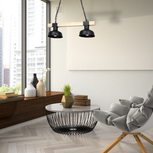 FARO fekete natúr fából függő mennyezeti lámpa 2xE27 60W Milagro