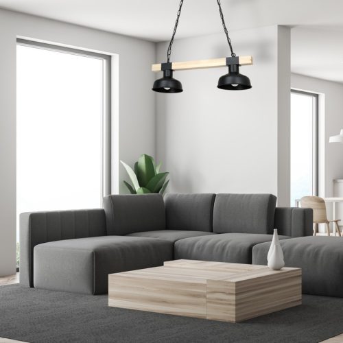 FARO fekete natúr fából függő mennyezeti lámpa 2xE27 60W Milagro