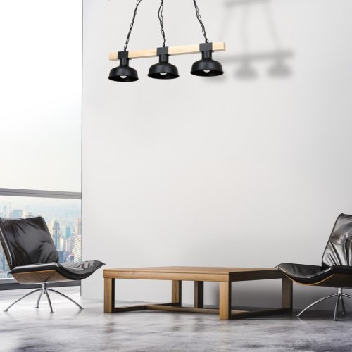 FARO fekete natúr fából függő mennyezeti lámpa 3xE27 60W Milagro