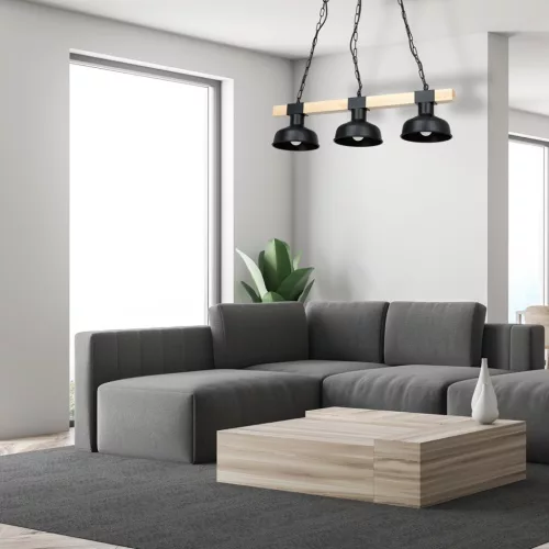 FARO fekete natúr fából függő mennyezeti lámpa 3xE27 60W Milagro