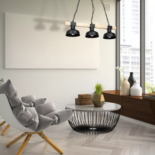 FARO fekete natúr fából függő mennyezeti lámpa 3xE27 60W Milagro