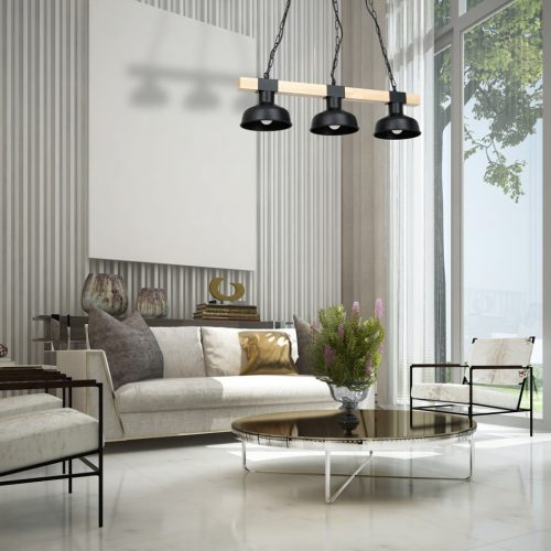 FARO fekete natúr fából függő mennyezeti lámpa 3xE27 60W Milagro