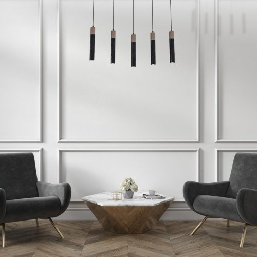 SOLO FŰRÉSZETES Fekete Patina fa függőlámpa 5x mini GU10 Milagro