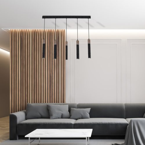 SOLO FŰRÉSZETES Fekete Patina fa függőlámpa 5x mini GU10 Milagro