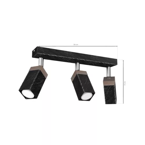 SOLO SAWN Mennyezeti lámpa Fekete Patina Fa 3x mini GU10 Milagro