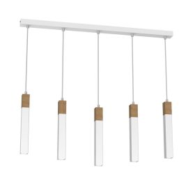   SOLO FŰRÉSZET Fehér Patina fa függőlámpa 5x mini GU10 Milagro