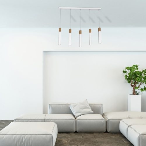 SOLO FŰRÉSZET Fehér Patina fa függőlámpa 5x mini GU10 Milagro