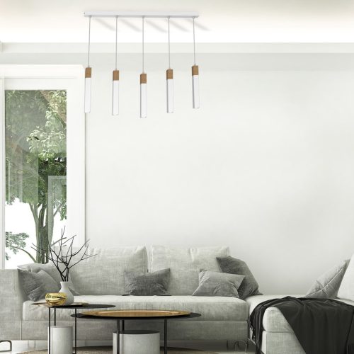 SOLO FŰRÉSZET Fehér Patina fa függőlámpa 5x mini GU10 Milagro